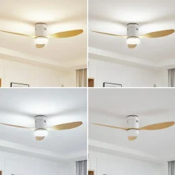 Loftventilatorer ^ Lucande LED-loftventilator Kayu, hvid/træ, DC, 132 cm