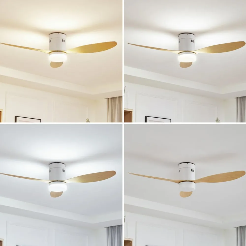 Loftventilatorer ^ Lucande LED-loftventilator Kayu, hvid/træ, DC, 132 cm