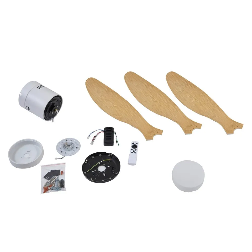 Loftventilatorer ^ Lucande LED-loftventilator Kayu, hvid/træ, DC, 132 cm