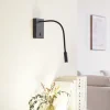 Lucande Væglamper|Væglamper > LED-læselampe Hetti, sort, metal, 14 cm høj