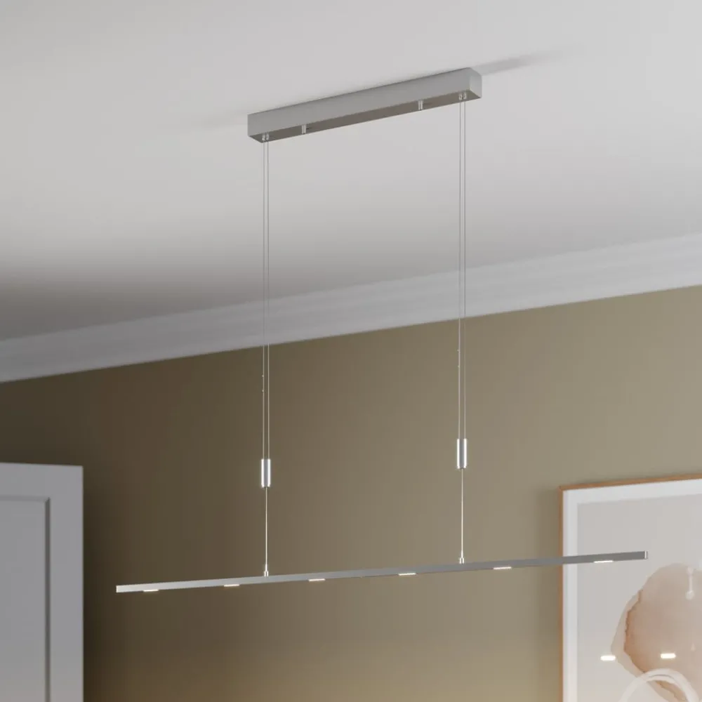 Lucande Arbejdsrum/Kontor|Pendellamper > LED-pendellampe Arnik, 140 cm, nikkelfarvet, dæmpbar
