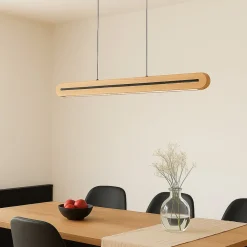 Pendellamper ^ Lucande LED-pendellampe Darnor, træ, CCT, længde 100 cm