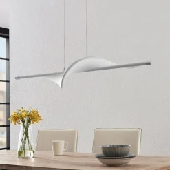 Pendellamper ^ Lucande LED-pendellampe Edano, 122 cm, hvid, tekstil, dæmpbar