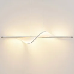 Pendellamper ^ Lucande LED-pendellampe Edano, 122 cm, hvid, tekstil, dæmpbar