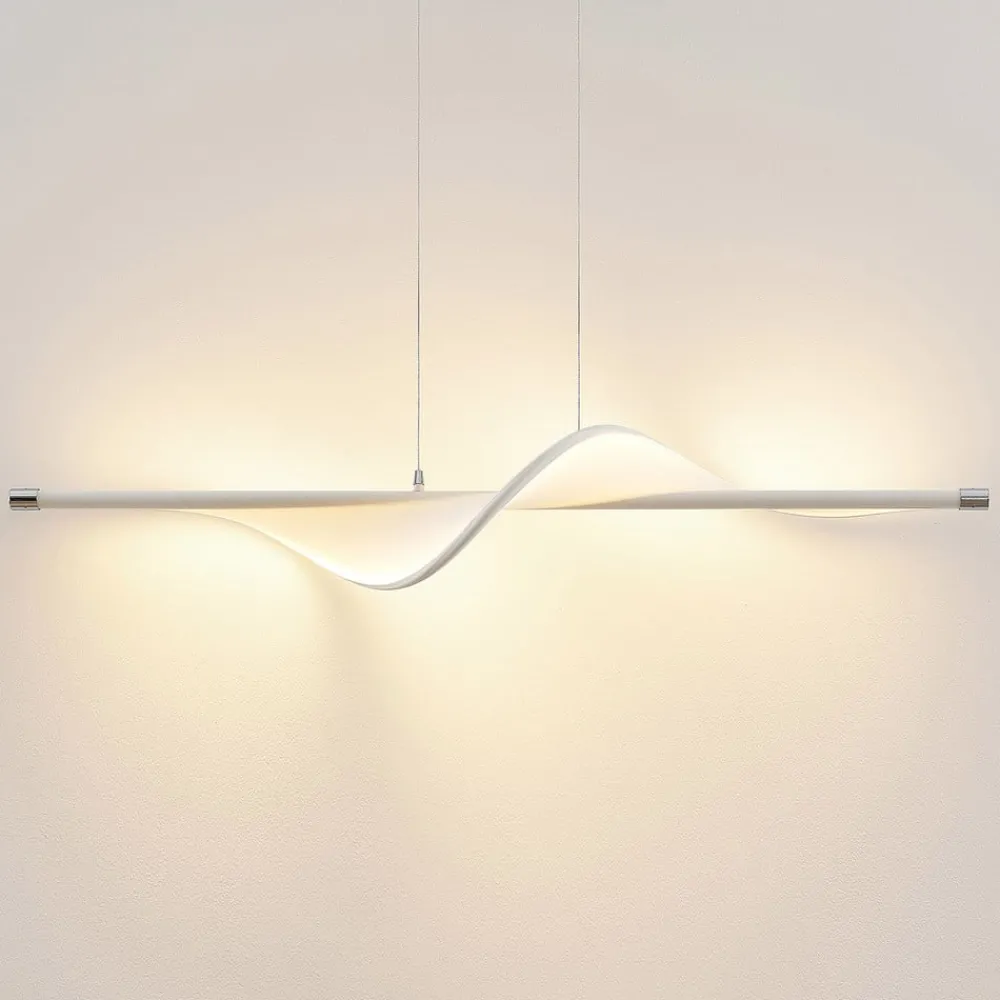 Pendellamper ^ Lucande LED-pendellampe Edano, 122 cm, hvid, tekstil, dæmpbar