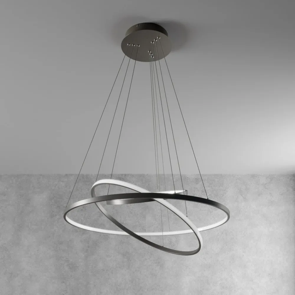 Lucande Pendellamper|Pendellamper > LED-pendellampe Ezana, nikkel, metal, Ø 80 cm