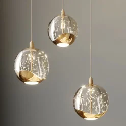 Lucande Pendellamper|Pendellamper > LED-pendellampe Hayley, Ø 25 cm, 3 lyskilder, guld, glas