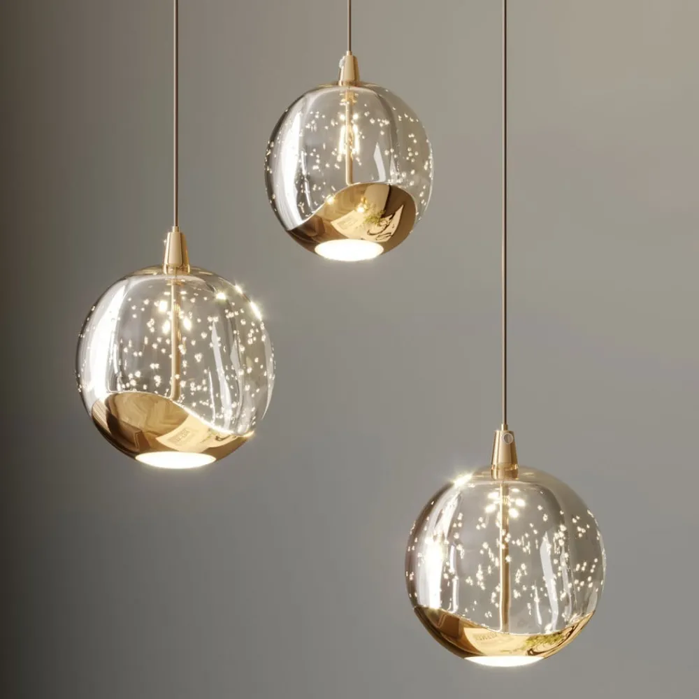 Lucande Pendellamper|Pendellamper > LED-pendellampe Hayley, Ø 25 cm, 3 lyskilder, guld, glas