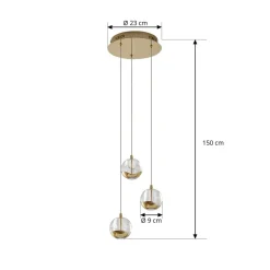 Lucande Pendellamper|Pendellamper > LED-pendellampe Hayley, Ø 25 cm, 3 lyskilder, guld, glas