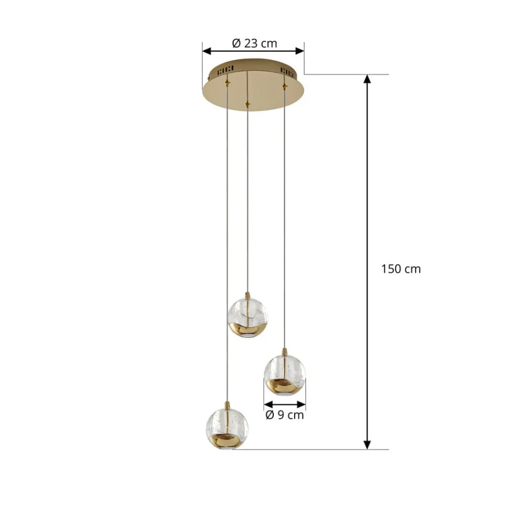 Lucande Pendellamper|Pendellamper > LED-pendellampe Hayley, Ø 25 cm, 3 lyskilder, guld, glas