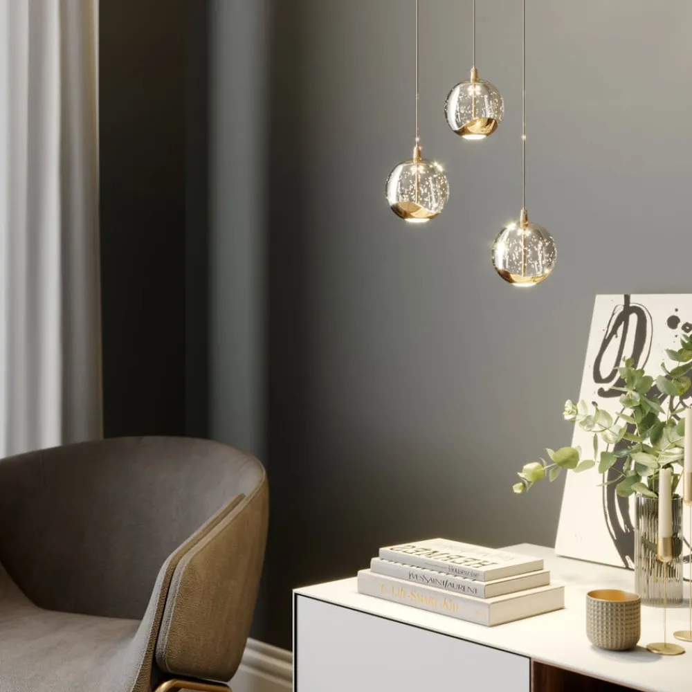 Lucande Pendellamper|Pendellamper > LED-pendellampe Hayley, Ø 25 cm, 3 lyskilder, guld, glas