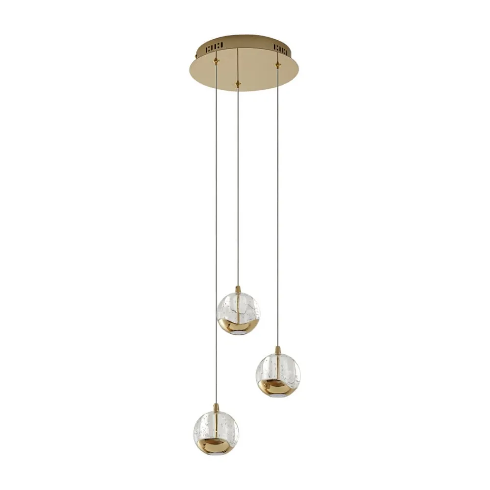 Lucande Pendellamper|Pendellamper > LED-pendellampe Hayley, Ø 25 cm, 3 lyskilder, guld, glas