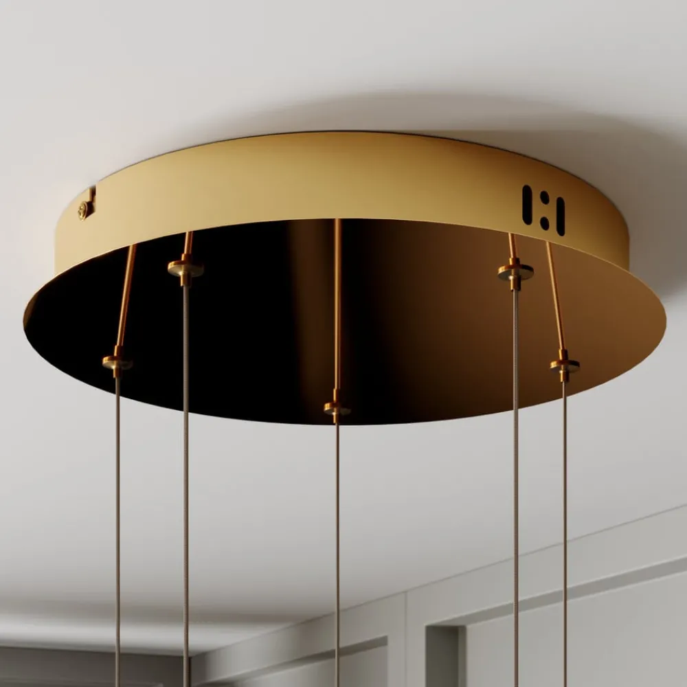 Lucande Pendellamper|Pendellamper > LED-pendellampe Hayley, Ø 30 cm, 5 lyskilder, guld, glas