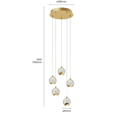 Lucande Pendellamper|Pendellamper > LED-pendellampe Hayley, Ø 30 cm, 5 lyskilder, guld, glas