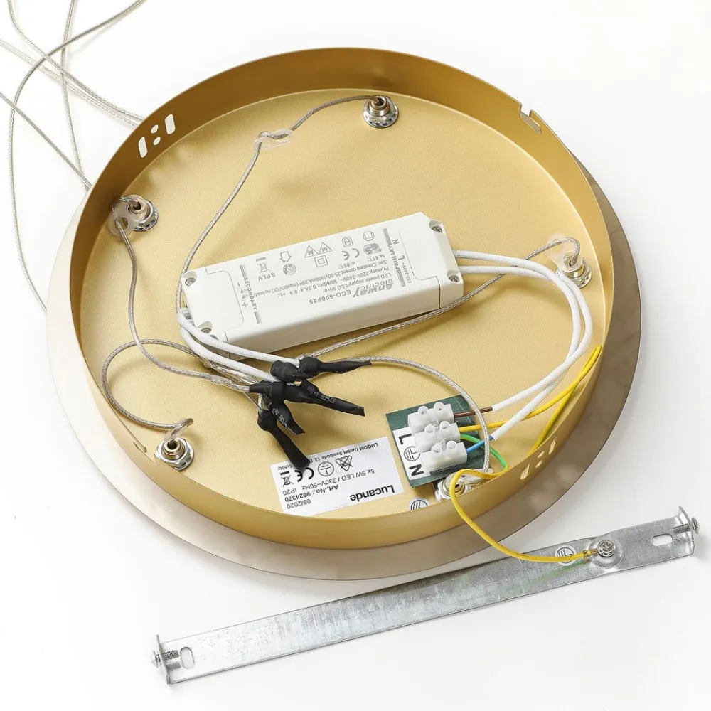 Lucande Pendellamper|Pendellamper > LED-pendellampe Hayley, Ø 30 cm, 5 lyskilder, guld, glas