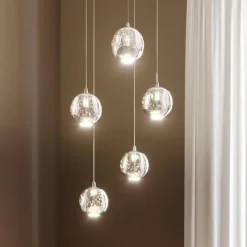 Lucande Pendellamper|Pendellamper > LED-pendellampe Hayley, Ø 30 cm, 5 lyskilder, krom, glas