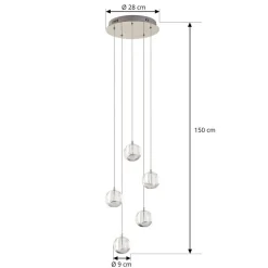 Lucande Pendellamper|Pendellamper > LED-pendellampe Hayley, Ø 30 cm, 5 lyskilder, krom, glas