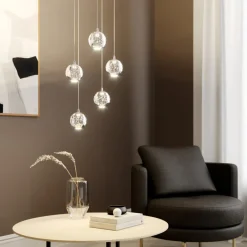 Lucande Pendellamper|Pendellamper > LED-pendellampe Hayley, Ø 30 cm, 5 lyskilder, krom, glas