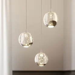 Pendellamper|Pendellamper ^ Lucande LED-pendellampe Hayley, Ø 25 cm, 3 lyskilder, krom, glas