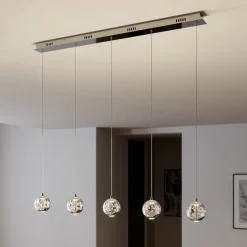 Lucande Pendellamper|Pendellamper > LED-pendellampe Hayley, 96 cm, 5 lyskilder, krom, glas