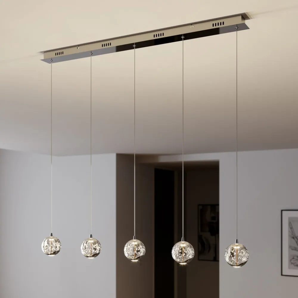 Lucande Pendellamper|Pendellamper > LED-pendellampe Hayley, 96 cm, 5 lyskilder, krom, glas