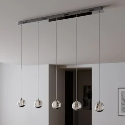 Lucande Pendellamper|Pendellamper > LED-pendellampe Hayley, 96 cm, 5 lyskilder, krom, glas