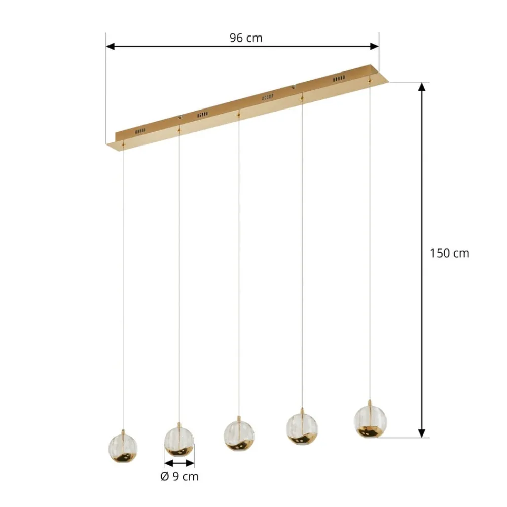 Lucande Pendellamper|Pendellamper > LED-pendellampe Hayley, 96 cm, 5 lyskilder, guld, glas
