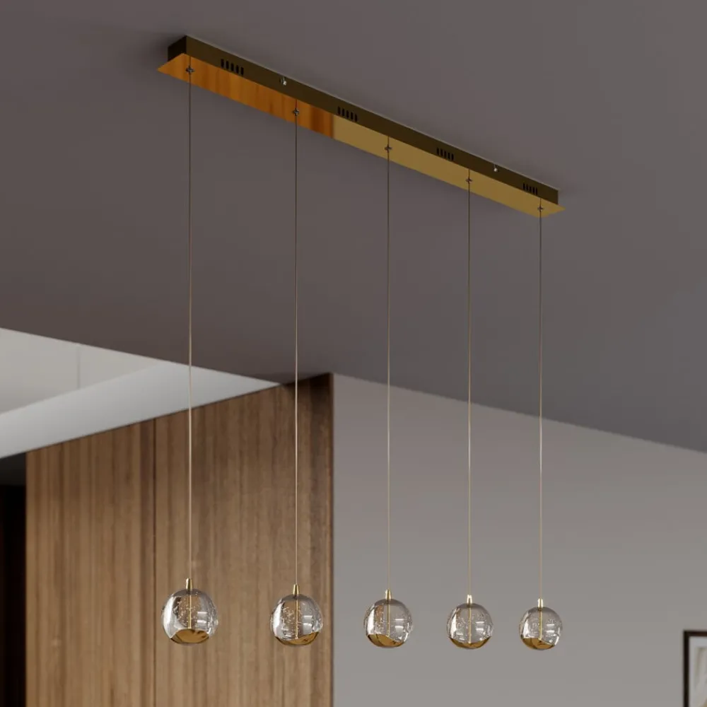 Lucande Pendellamper|Pendellamper > LED-pendellampe Hayley, 96 cm, 5 lyskilder, guld, glas