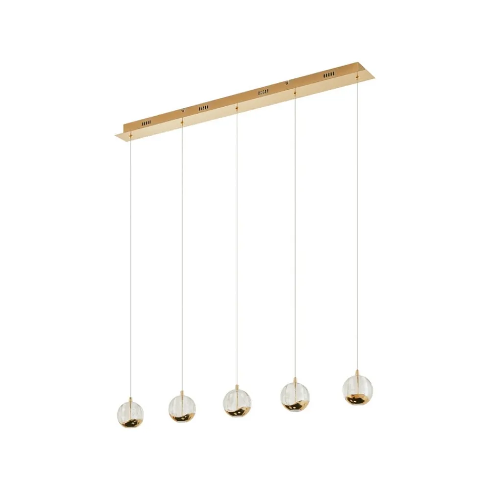 Lucande Pendellamper|Pendellamper > LED-pendellampe Hayley, 96 cm, 5 lyskilder, guld, glas