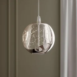 Gang|Pendellamper ^ Lucande LED-pendellampe Hayley, Ø 9 cm, kromfarvet, glas