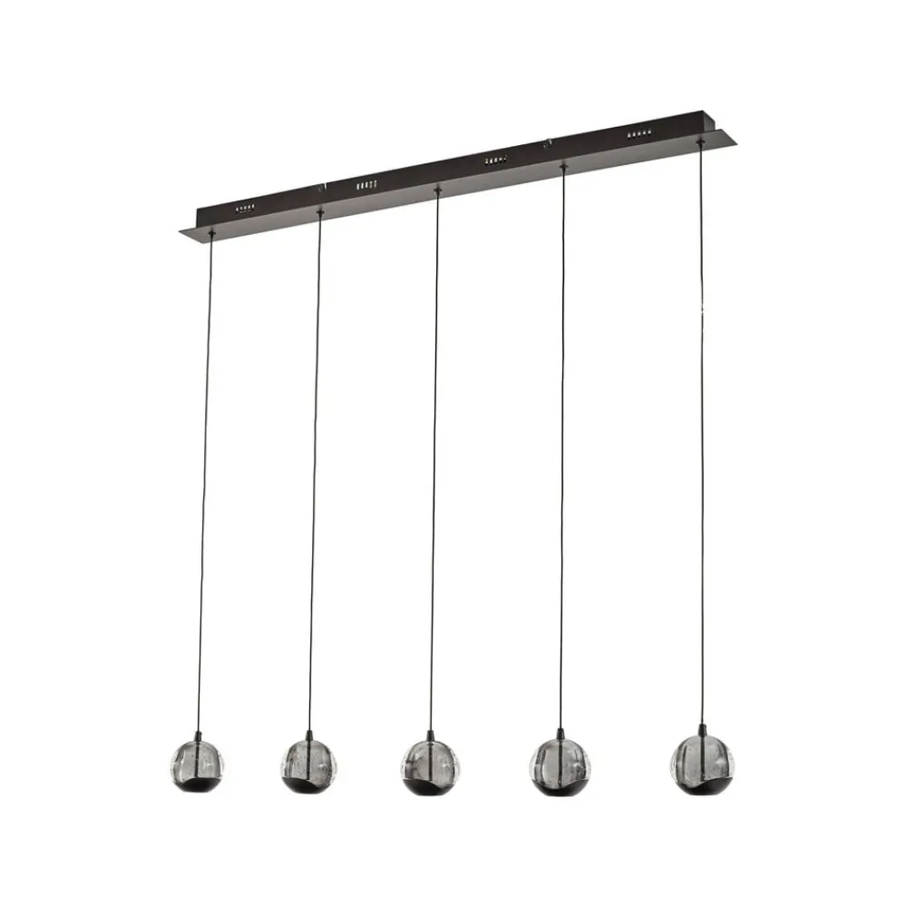 Pendellamper ^ Lucande LED-pendellampe Hayley, sort, 5 lyskilder, aflang