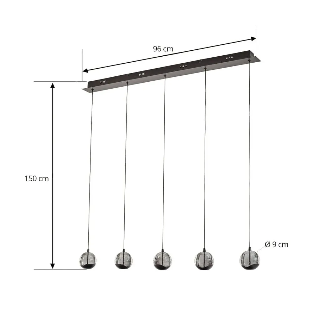 Pendellamper ^ Lucande LED-pendellampe Hayley, sort, 5 lyskilder, aflang