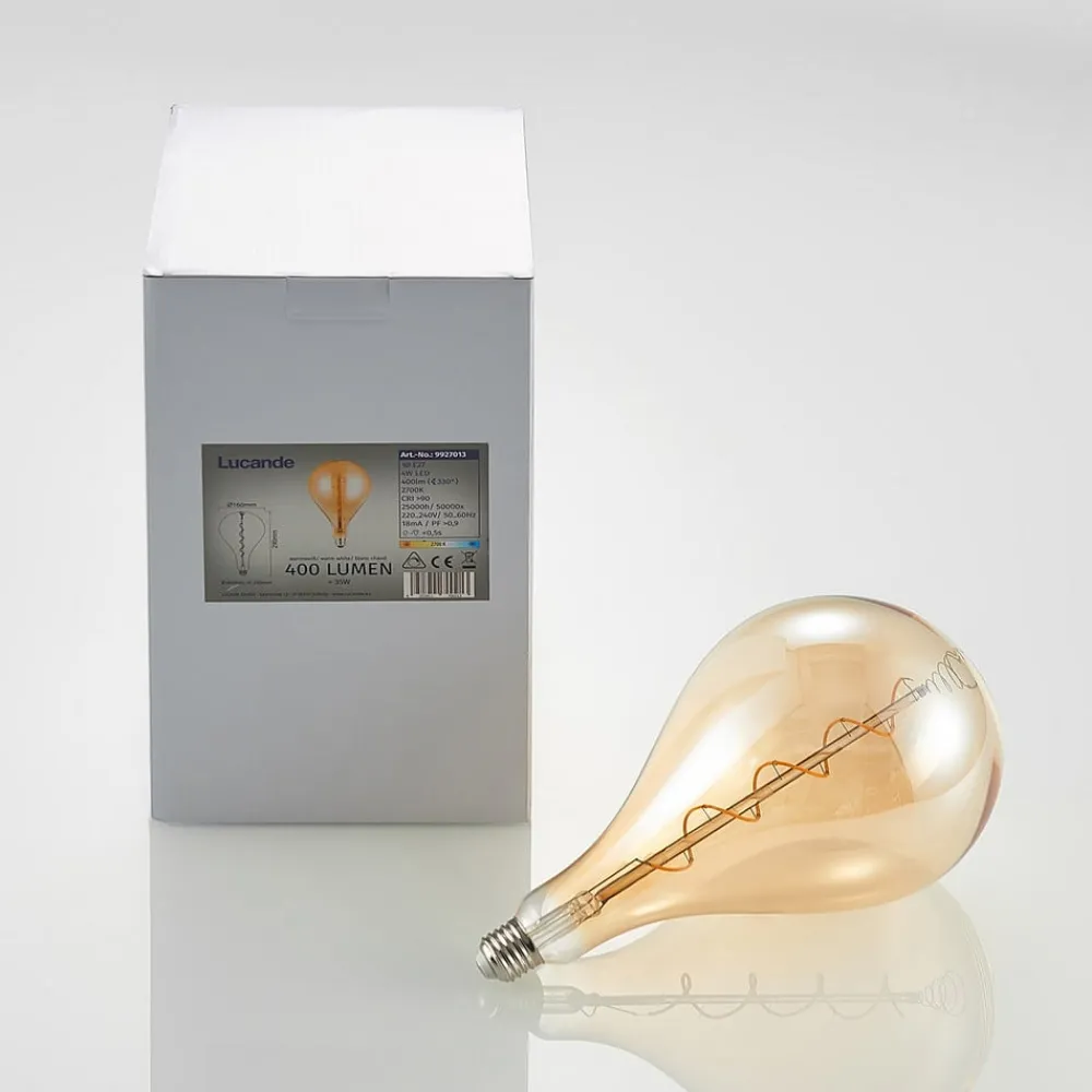 Lucande Dæmpbar Led-Pære|Filament Pære > LED-pære E27 A160 4W 2.700K dæmpbar ravfarvet
