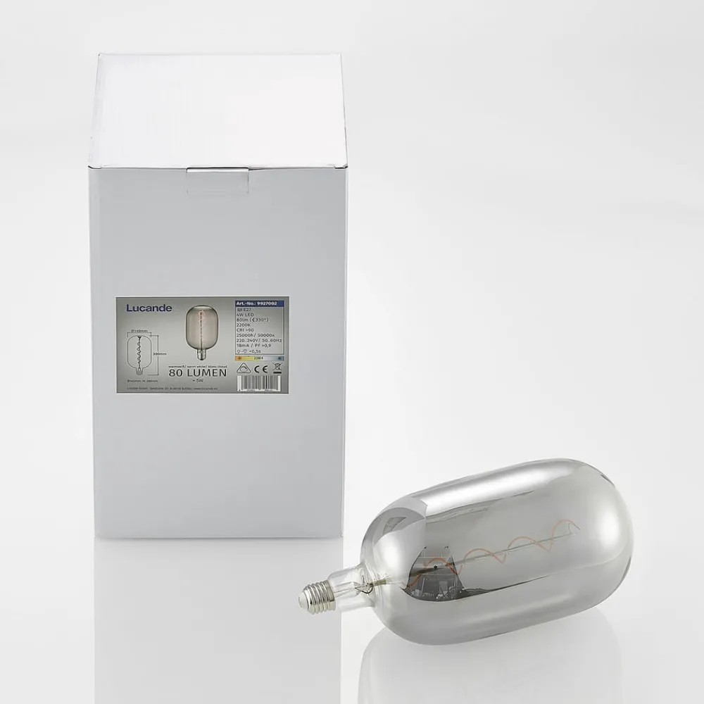 Lucande Dæmpbar Led-Pære|Led Pærer > LED-pære E27 T140 4W 1.800K dæmpbar røgfarvet