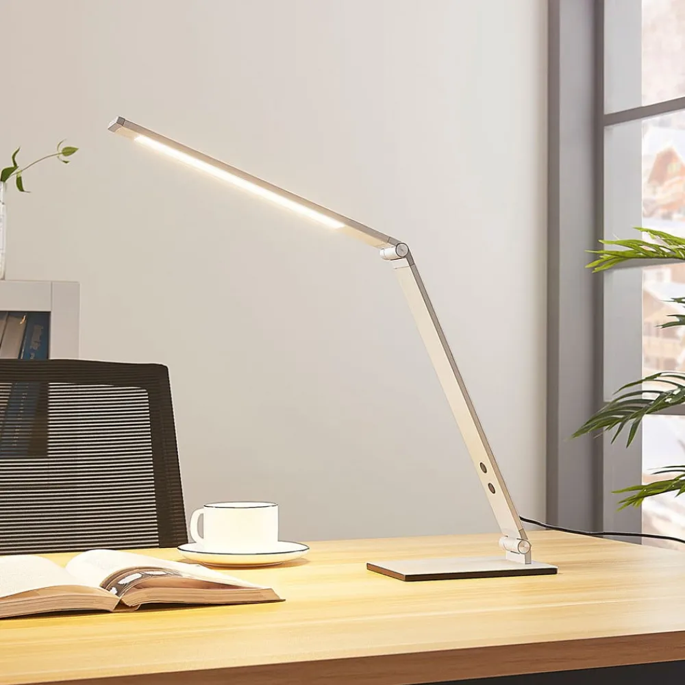 Arbejdsrum/Kontor|Bordlamper ^ Lucande LED-skrivebordslampe Nicano, grå, metal, dæmpbar.