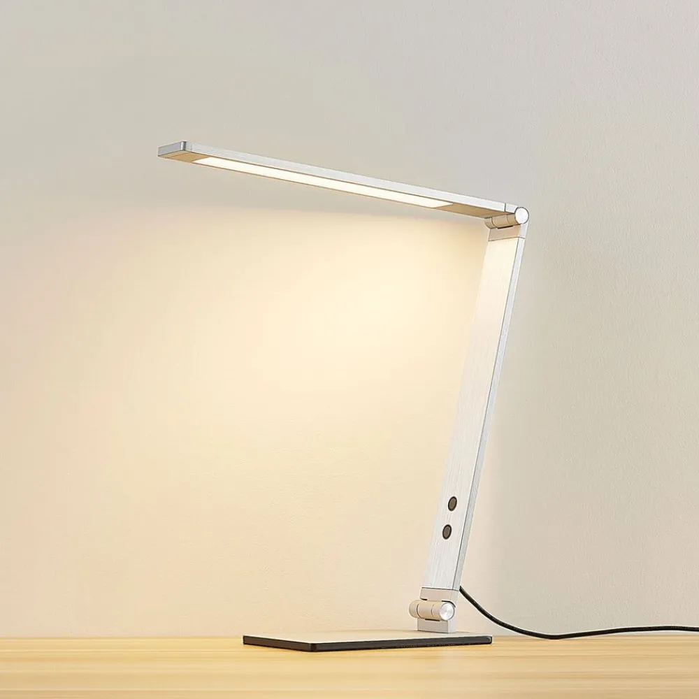 Arbejdsrum/Kontor|Bordlamper ^ Lucande LED-skrivebordslampe Nicano, grå, metal, dæmpbar.