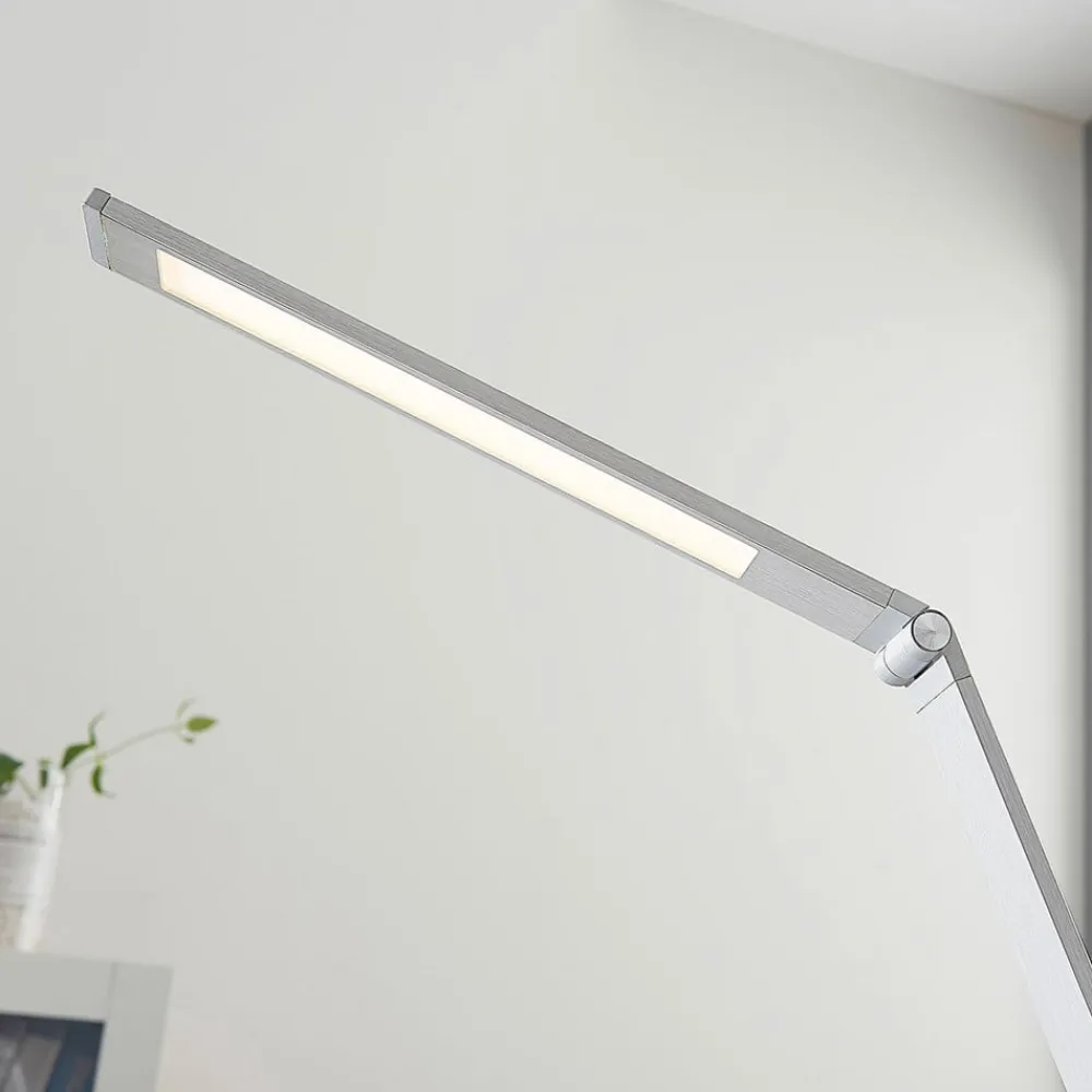 Arbejdsrum/Kontor|Bordlamper ^ Lucande LED-skrivebordslampe Nicano, grå, metal, dæmpbar.