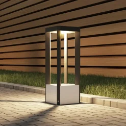Terrassebelysning|Sokkellamper ^ Lucande LED-sokkellampe Kalisa, IP65, 42 cm, grå, metal