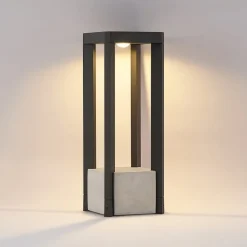 Terrassebelysning|Sokkellamper ^ Lucande LED-sokkellampe Kalisa, IP65, 42 cm, grå, metal