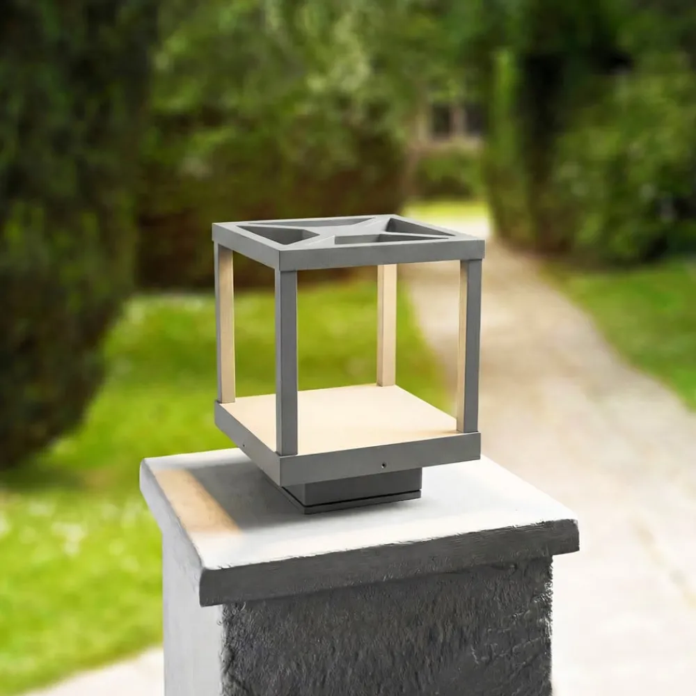 Lucande Sokkellamper > LED-sokkellampe Lealan, grå, metal, 23 cm, IP54