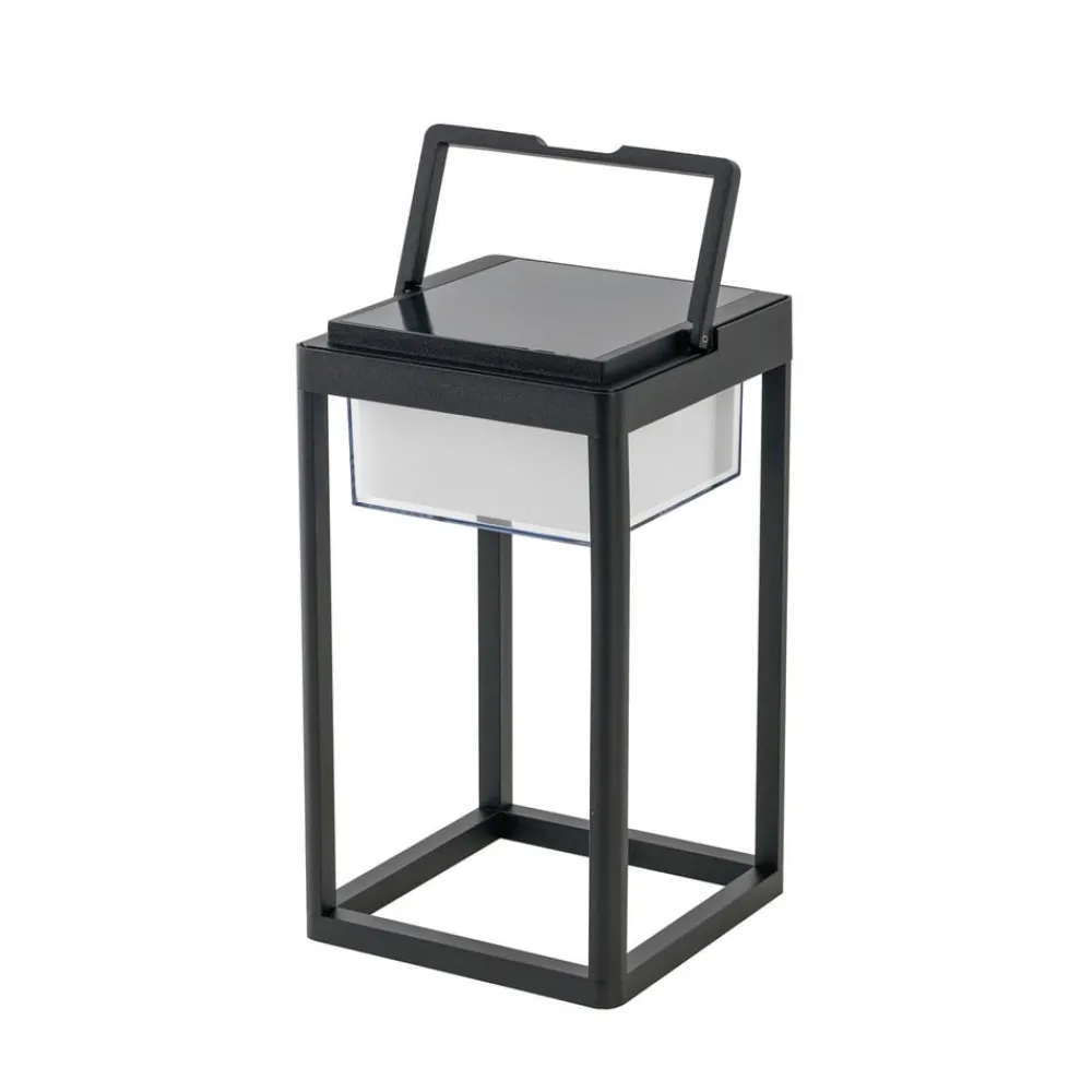 Solcellelamper ^ Lucande LED-solcellebordlampe Tilena, kantet, sort, dæmpbar