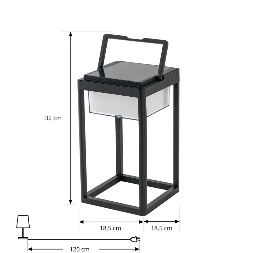 Solcellelamper ^ Lucande LED-solcellebordlampe Tilena, kantet, sort, dæmpbar