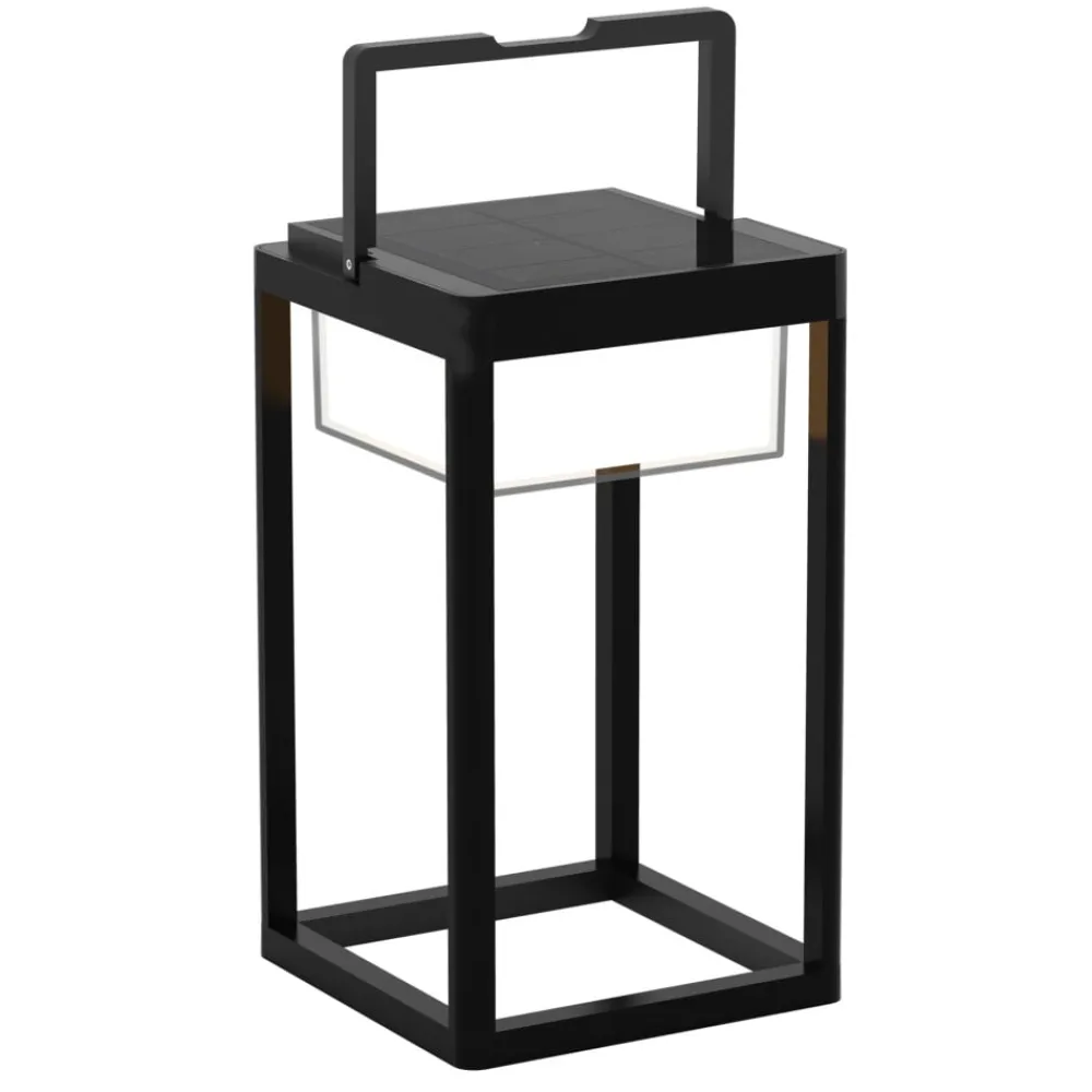 Solcellelamper ^ Lucande LED-solcellebordlampe Tilena, kantet, sort, dæmpbar