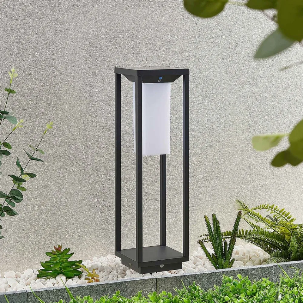 Lucande Solcellelamper|Terrassebelysning > LED-solcellelampe Eliel, højde 50 cm, sort