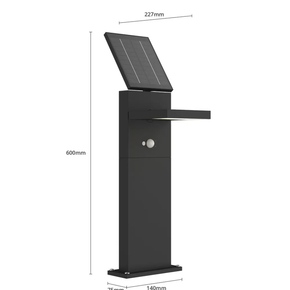 Solcelle Lampe Med Sensor|Gadebelysning Med Sensor ^ Lucande LED-solcellelampe Silvan, 60 cm, sensor, antracit