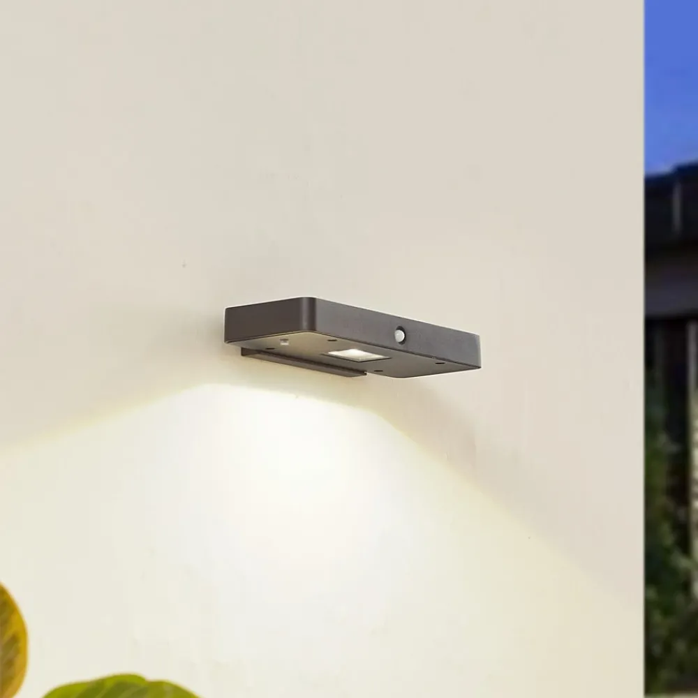 Lucande Solcelle Lampe Med Sensor|Væglampe Med Sensor > LED-solcelle-væglampe Tavon, kantet, sort, sensor
