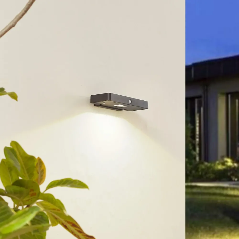 Lucande Solcelle Lampe Med Sensor|Væglampe Med Sensor > LED-solcelle-væglampe Tavon, kantet, sort, sensor