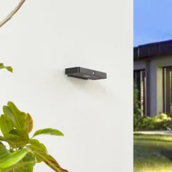 Lucande Solcelle Lampe Med Sensor|Væglampe Med Sensor > LED-solcelle-væglampe Tavon, kantet, sort, sensor