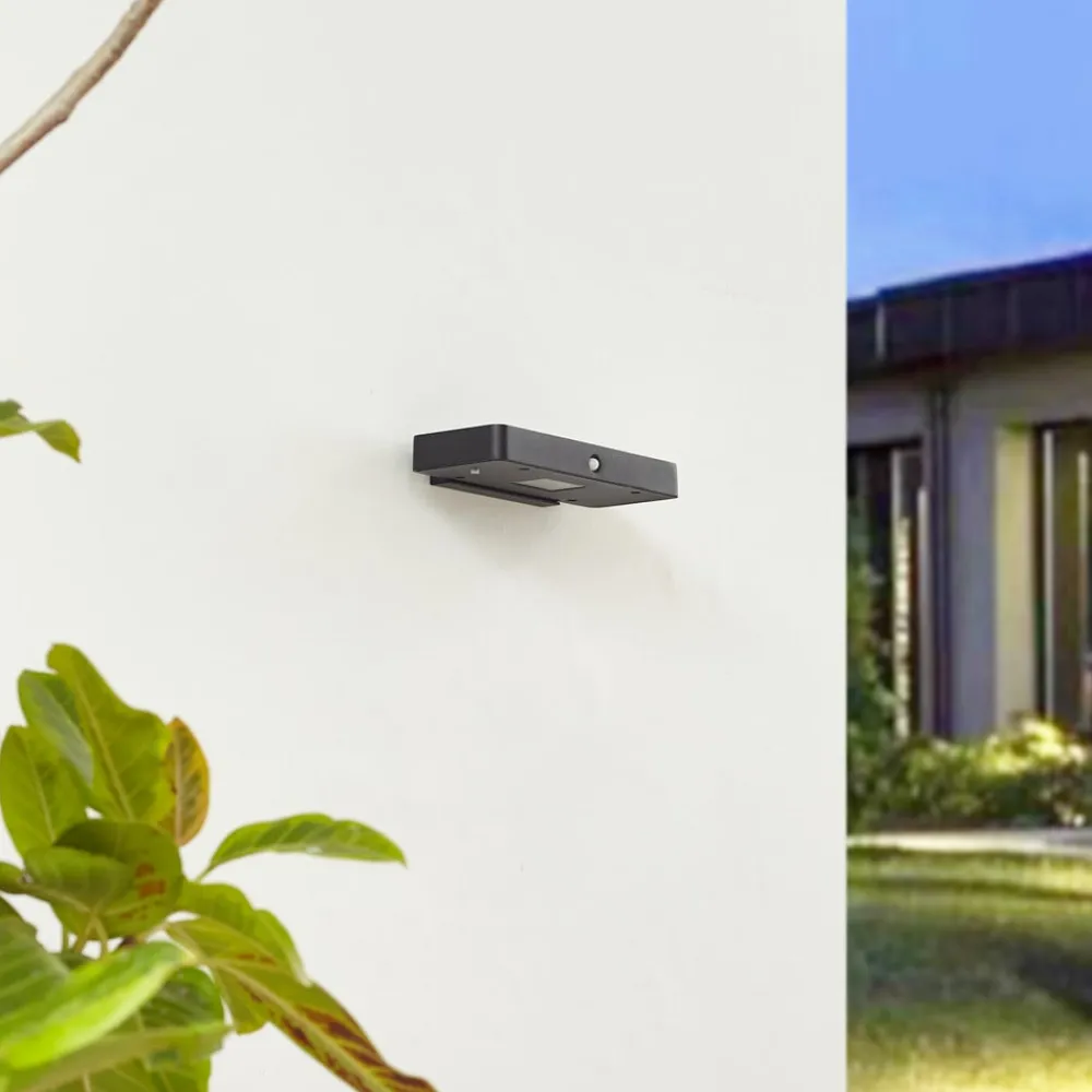 Lucande Solcelle Lampe Med Sensor|Væglampe Med Sensor > LED-solcelle-væglampe Tavon, kantet, sort, sensor