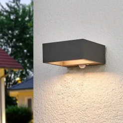 Lucande Solcelle Lampe Med Sensor|Væglampe Med Sensor > LED solcelle-væglampe Mahra, antracit, metal, sensor